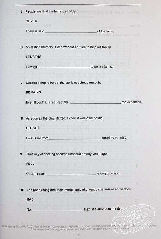 【中商原版】English Master C1 Key Word Transformation Cambridge C1 Advanced英语大师剑桥CAE考试C1级关键词转换练习2020 商品图7