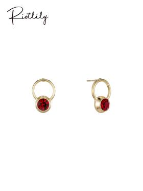 1F【Riotlily艾特里里】Riotlily/艾特里里新年系列耳环复古优雅红色钉坠镂空圆环新品女