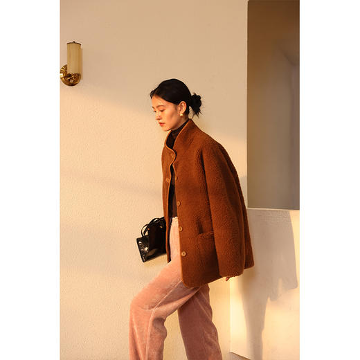 HeyDress立领皮毛一体外套女冬季宽松慵懒感羊羔毛大衣颗粒绒皮草 商品图3