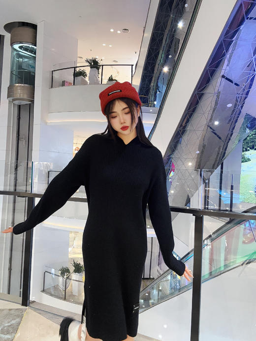 106WS连帽膝下毛织连衣裙31016（黑） 冬季 303014032105 商品图2