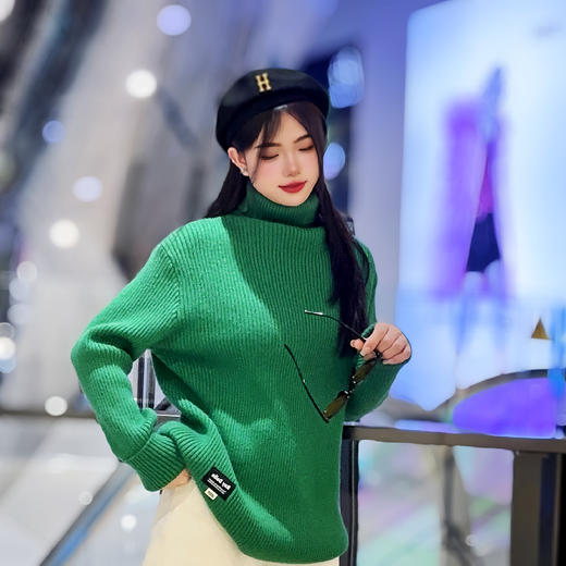 110WS高领车标百搭毛织衫31023（紫绿） 冬季 313014032105 商品图2