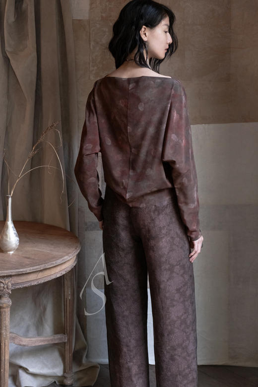 Cortana 绛紫色MALESIA提花高腰阔腿裤 商品图2