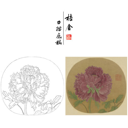 【大彩图】佚名工笔画白描底稿宋画小品《品字牡丹图》临摹勾线花鸟线稿GH14 商品图0