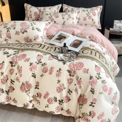 冬季加厚珊瑚绒被套罩 双面加绒法兰绒床单牛奶绒床品四件套 商品图1