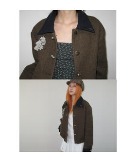 翻领杂花羊毛外套 韩国现货