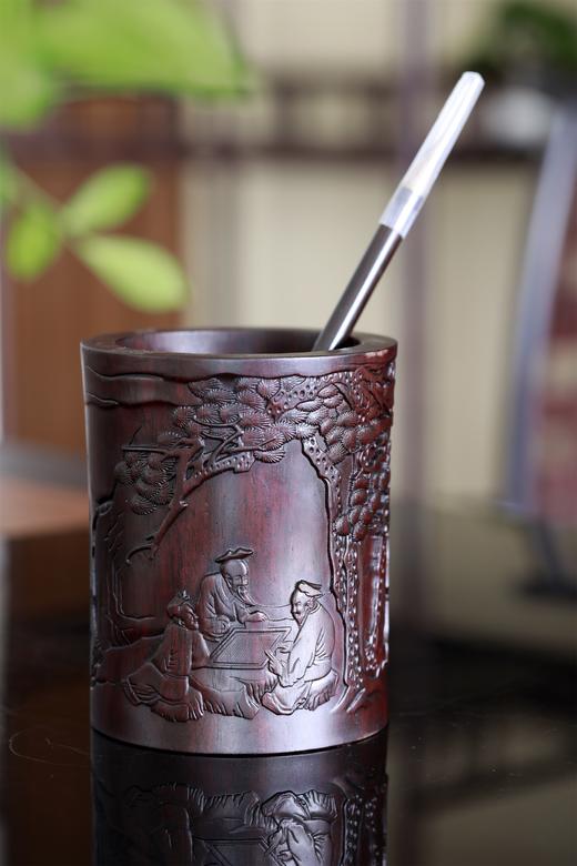 弈棋图°黑檀小笔筒 商品图0