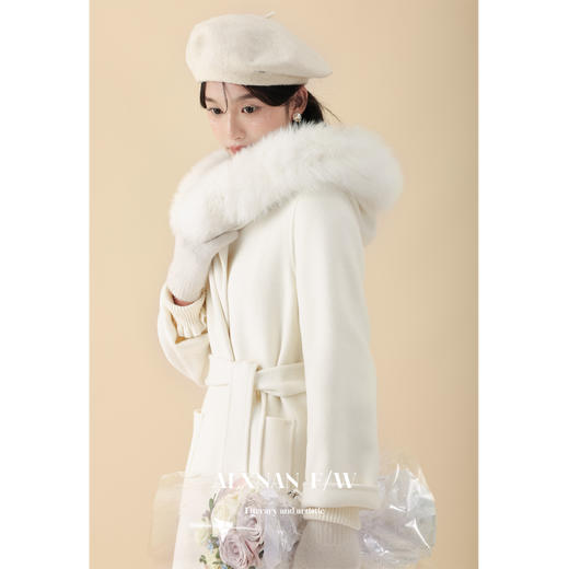 鹿向南《元气少女》杏色单面毛呢外套女秋冬2023新款气质毛领大衣 商品图4