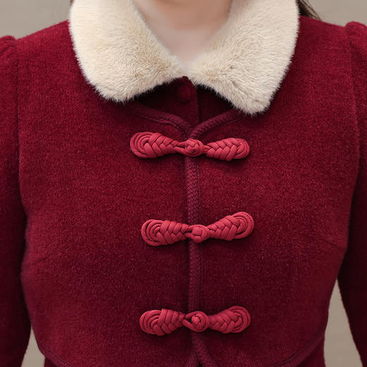 中长款假两件毛领高腰复古A字裙加绒加厚仿貂绒连衣裙QYM-HL-23F089-Y 商品图3