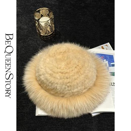 BeQueenStory 百搭狐狸毛拼接水貂毛保暖一体帽 商品图2