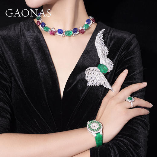 GAONAS  高纳仕 经典绿色天使羽翼胸针10127ZG 商品图4