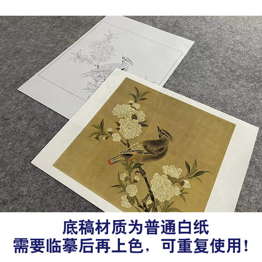 【大彩图】佚名工笔画白描底稿宋画小品《桃花山鸟图》临摹勾线花鸟线稿GH07 商品图3