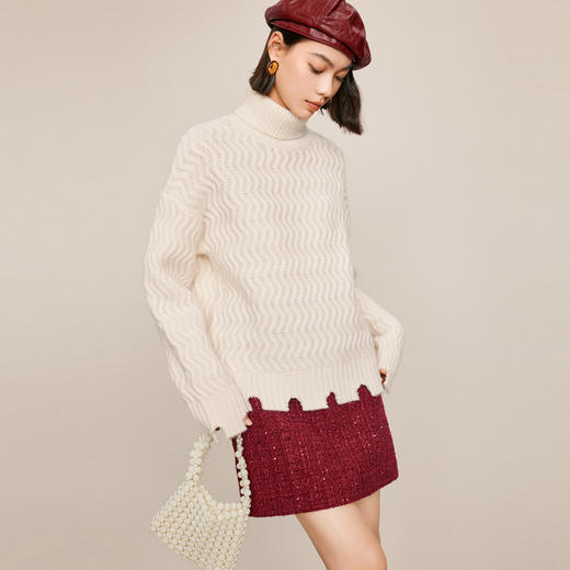 【严选】伊芙丽冬高领波浪条纹扭花毛衣1EC933691 商品图0