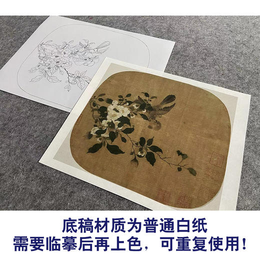 【大彩图】佚名工笔画白描底稿宋画小品《争禽图》白色山茶花临摹勾线花鸟线稿GH17 商品图3