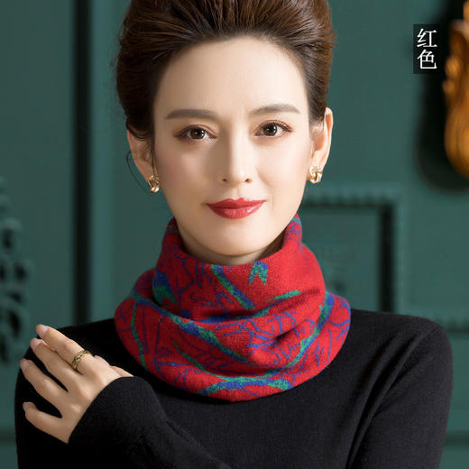 羊毛套头围巾百搭加厚护颈领巾，双圈提花脖套WQ1153 商品图0