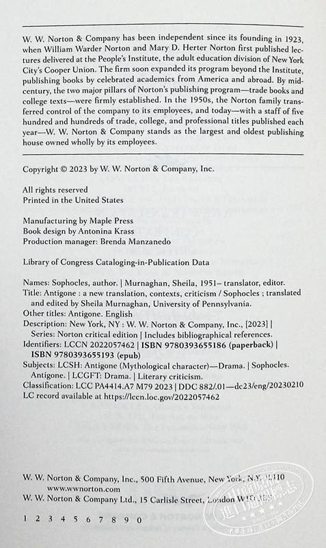 【中商原版】索福克罗斯的 安体戈涅 诺顿文学解读系列 Norton Critical Antigone 英文原版 Sheila Murnaghan Sophocles 商品图3