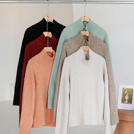 女士半高领阔版休闲针织毛衣 商品图9