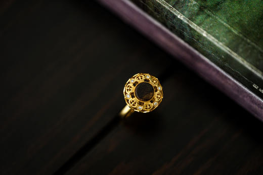 18K金沉香金刚杵戒指 特价 商品图3