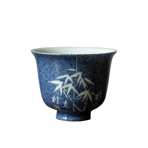 茶香记 洒蓝文竹品杯40ml蓝白相衬古典风韵小巧端庄陶瓷茶杯茶具 商品图4