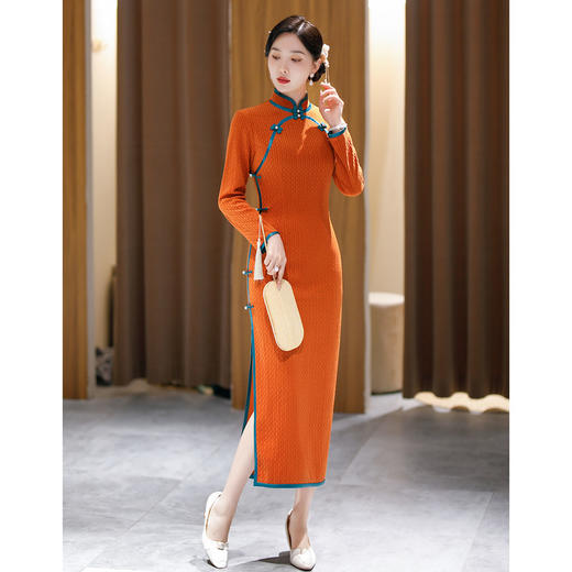 秋冬改良复古民国高端气质长款宴会礼服连衣裙SYG-673 商品图0