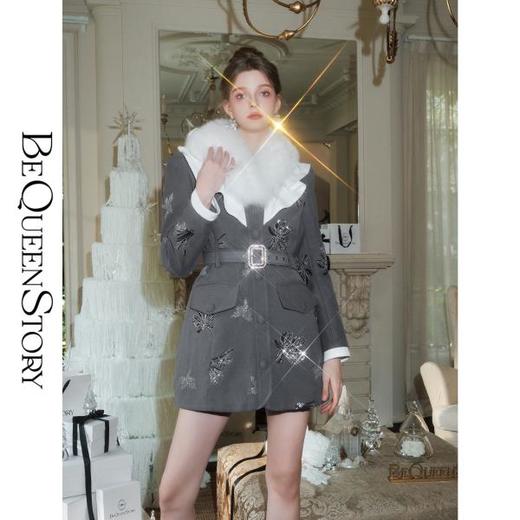 【孤品样衣，不退不换】【冷艳千金】原创设计进口珠片刺绣鹅绒狐狸毛领羽绒服 商品图0