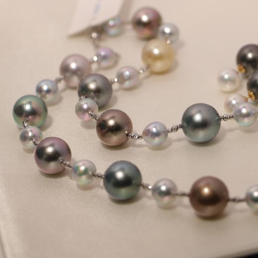 【不含耳钉】甄珠贝 大溪地铂金灰系12-14mm + 真多麻巴洛克8-9mm 间隔项链 18k白金配件（不含耳环） 商品图1