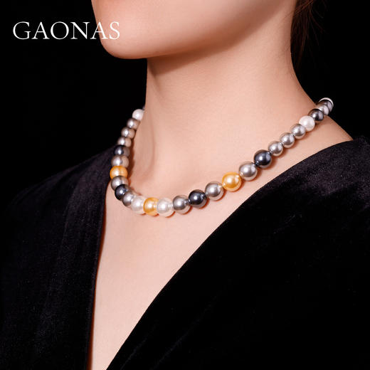 GAONAS 坠链均925银仿珍珠 时尚百搭日常多彩珍珠满串项链10140XX 商品图4