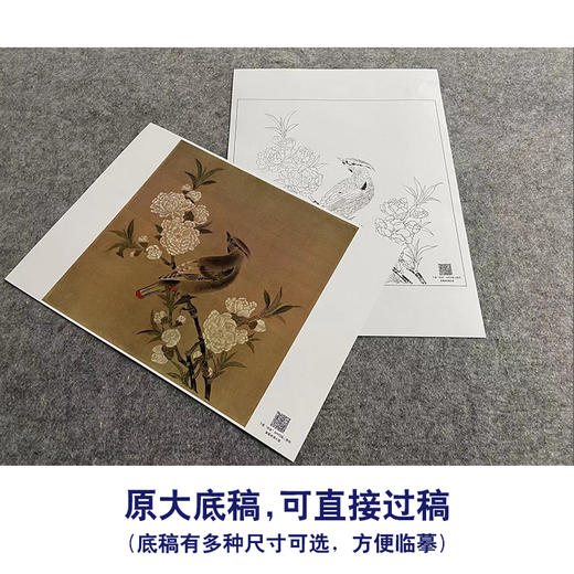 【大彩图】佚名工笔画白描底稿宋画小品《桃花山鸟图》临摹勾线花鸟线稿GH07 商品图1