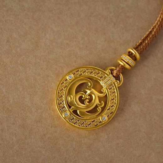 古法黄金点钻系列 足金镶钻龙凤佩吊坠 商品图2