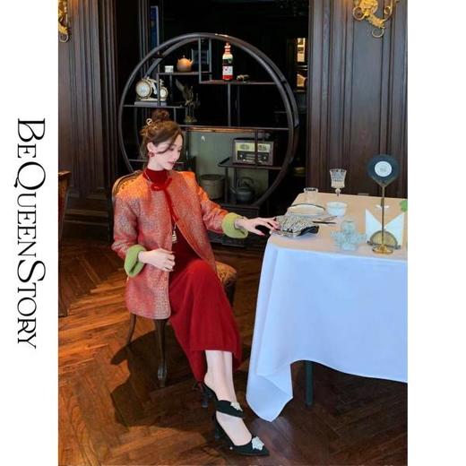 【年终福利，不退不换】【富贵祥瑞】新中式国风缎面提花大气优雅圆领外套秋冬 商品图3