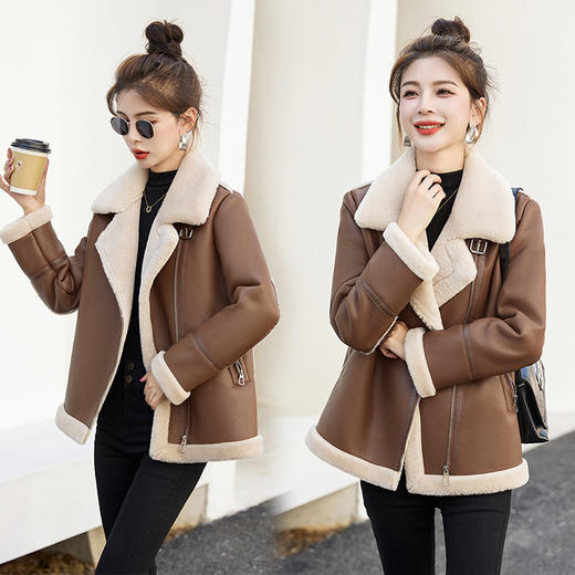 皮毛一体外套加绒加厚皮衣，美拉德羊羔毛机车服夹克HR3363 商品图2