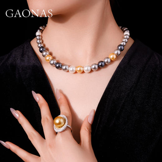 GAONAS 坠链均925银仿珍珠 时尚百搭日常多彩珍珠满串项链10140XX 商品图3