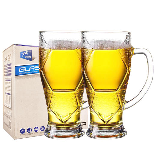 [酒具]啤酒杯430ml足球纹把杯 商品图0