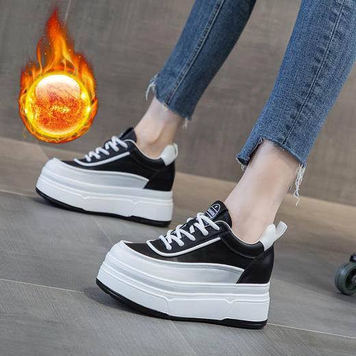 坡跟松糕厚底内增高小白鞋短靴加绒AM-527 商品图0