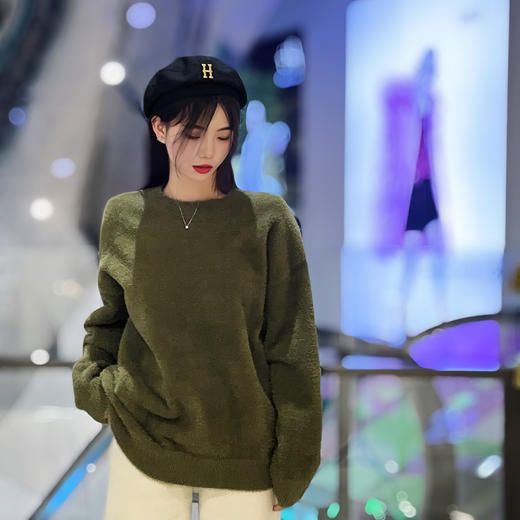 108WS圆领毛绒打底毛织上衣31023（绿红） 冬季 302044032105 商品图1