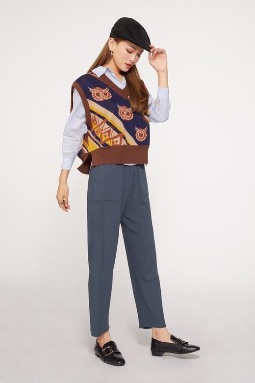 HAYES 复古文艺咖色猫头鹰针织马甲 9490 商品图1