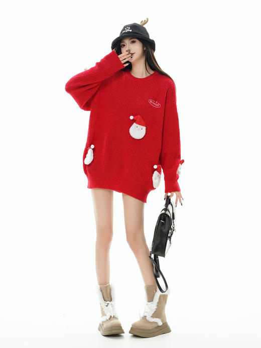 【服饰专场】秋冬新款实拍宽松美式复古圣诞风立体公仔套头毛衣 商品图0