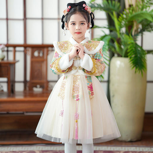 ST-HP366R儿童汉服新款女童喜庆拜年服加厚洋气中国风唐装女宝宝冬季连衣裙 商品图2