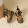 【女鞋专场】前系带真皮英伦风厚底马丁靴女2023年秋冬新款法式复古擦色短靴女 商品缩略图3