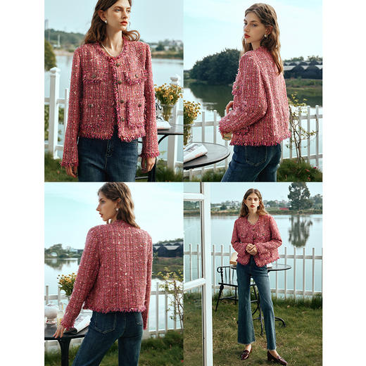 OLrain欧芮儿红色短外套女早春2024年新款圆领彩色编织小香风外套 商品图2