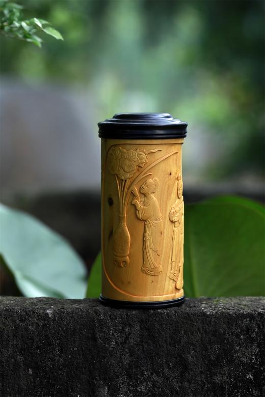 仕女图°黄杨木雕茶叶罐 商品图2