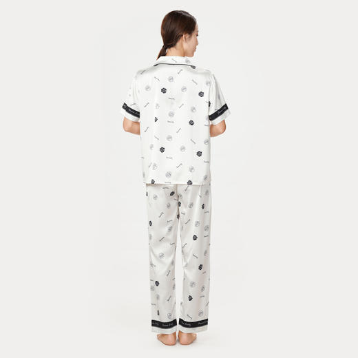 都市丽人好睡好眠春夏睡衣女冰雪丝印花家居服薄款短袖长裤女士丝质套装LH41A6 商品图3