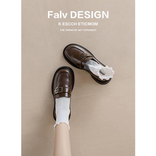 【女鞋专场】葡萄妈同款厚底真皮棕色乐福鞋女2023年新款一脚蹬圆头英伦小皮鞋 商品图0