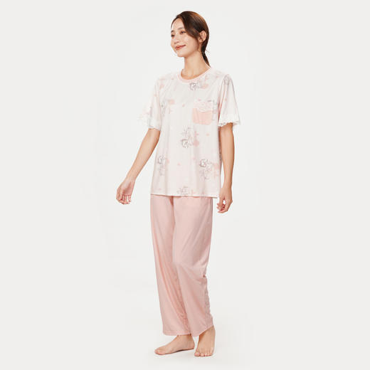 都市丽人生活家居春夏睡衣女抗皱绵家居服薄款短袖长裤女士套装LH42C6 商品图2