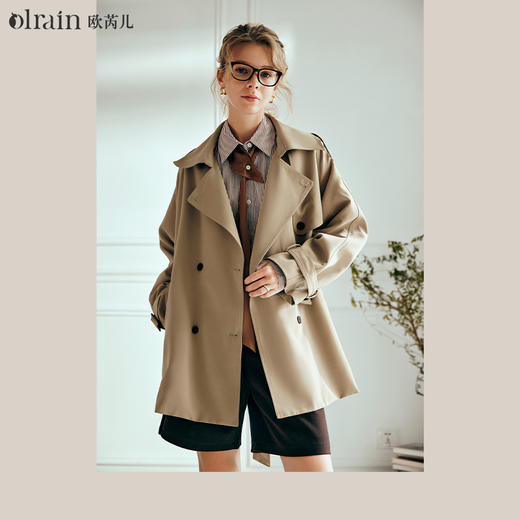 OLrain欧芮儿卡其色风衣女早春2024新款复古学院小个子宽松外套 商品图0