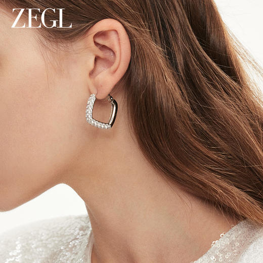 ZEGL法式几何耳圈女2023新款爆款小众金属耳环气质秋冬银针耳饰品 商品图5