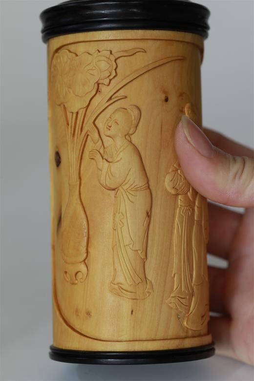 仕女图°黄杨木雕茶叶罐 商品图6