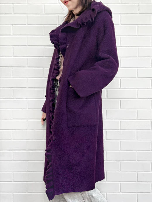 TYNVIE 荷叶边连帽针织大衣-紫色 商品图2