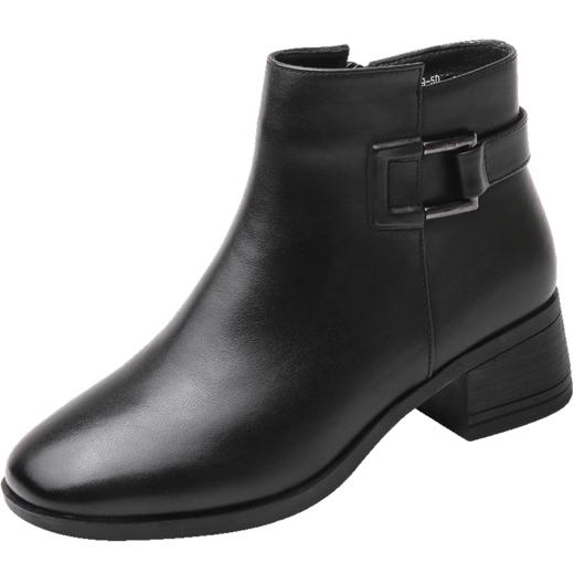 真皮加绒中年短靴女士2023新款秋冬季中老年中跟妈妈皮鞋大码棉鞋23M519-5D 商品图3