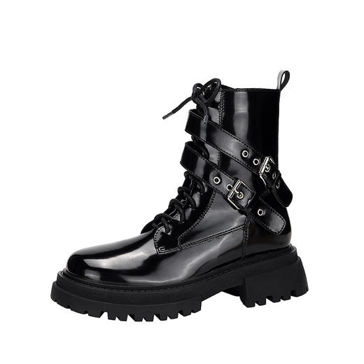 【女鞋专场】厚底漆皮马丁靴女款2023年新款秋冬英伦风真皮高级感粗跟短靴子女 商品图4