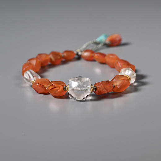 西亚高古多棱磨面白水晶红玛瑙手串 商品图1